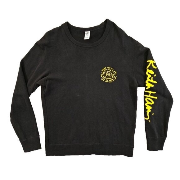 Uniqlo Keith Haring Sweatshirt Crewneck Size Large Sleeve Logo Black Long Sleeve - Picture 1 of 13